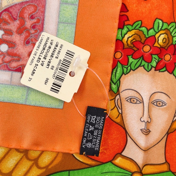 RARE! NWT Hermes Scarf Carré 90 "Lumbers de Paris" in Orange - Picture 4 of 10